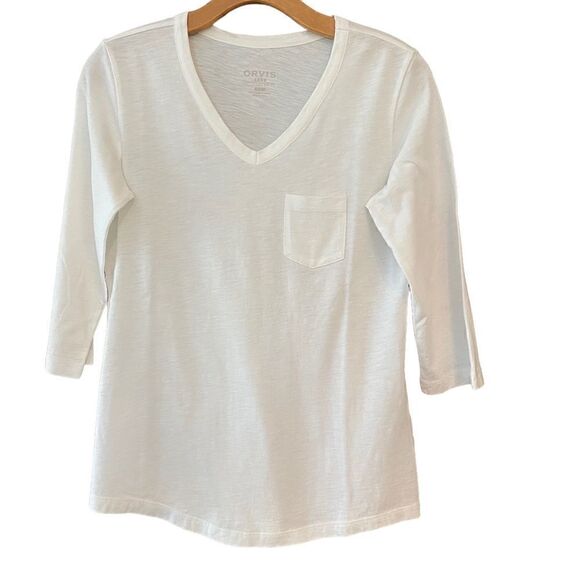 Orvis Sz XS Solid White Organic Cotton Classic Basic Pocket 3/4 Sleeve T-Shirt - Picture 1 of 4